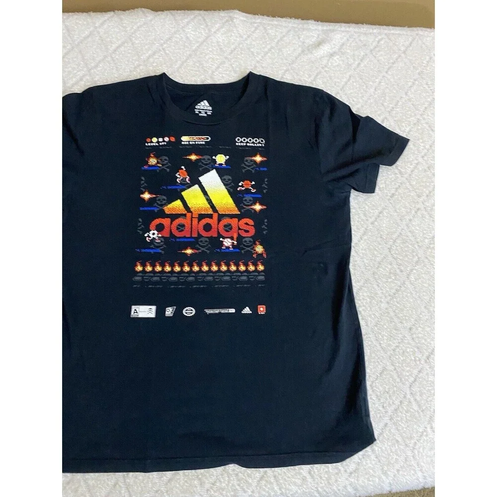 Adidas Vintage Game System Sports Graphic Black Shirt Size Youth XL 18-20